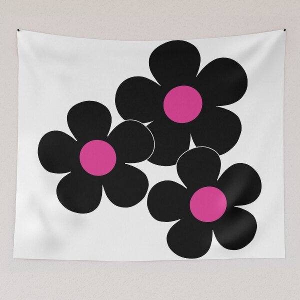 Item preview, 60's Flower Power Pop Flowers Black and White Pink Centers designed and sold by MellowCat.