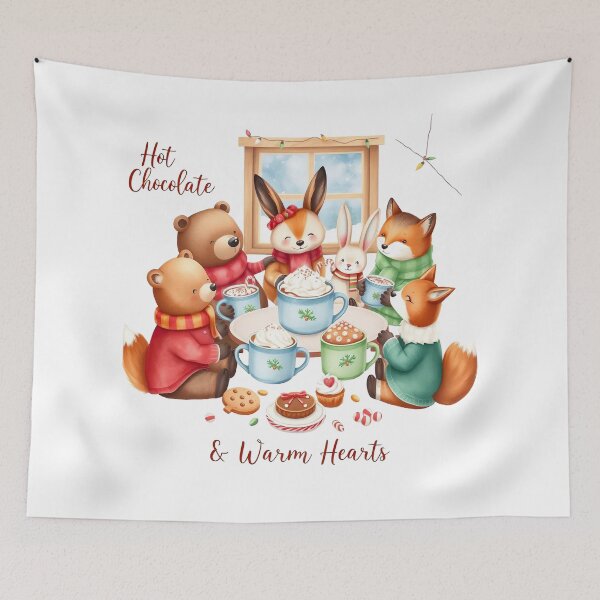 Item preview, Hot Chocolate and Warm Hearts - Homely and Joyful Gathering Christmas Scene - Brown, Red, Green, Blue - For Mug, T-Shirt, Hoodie and More designed and sold by MUGpro.