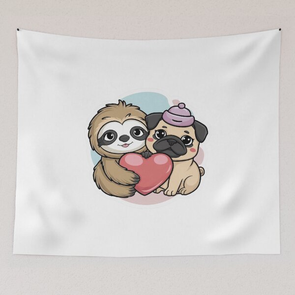 Item preview, Cute Sloth and Pug Friendship for Valentines Day designed and sold by Laugh-Lines.