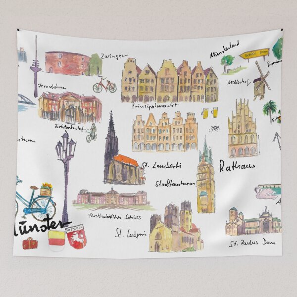 Item preview, Münster Germany Illustrations with Travel Plans Highlights and Memories designed and sold by artshop77.