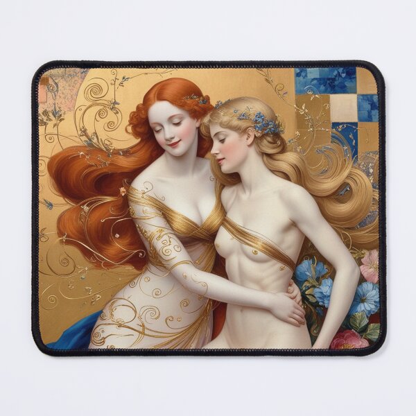 Item preview, Beautiful painting of two Art Nouveau Renaissance Impressionistic women together after Gustav Klimt designed and sold by Vintage Designs +.