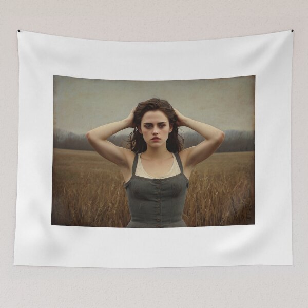 Item preview,  Autumnal fall seasonal art of a beautiful woman standing in a corn field after Bougereau designed and sold by Vintage Designs +.