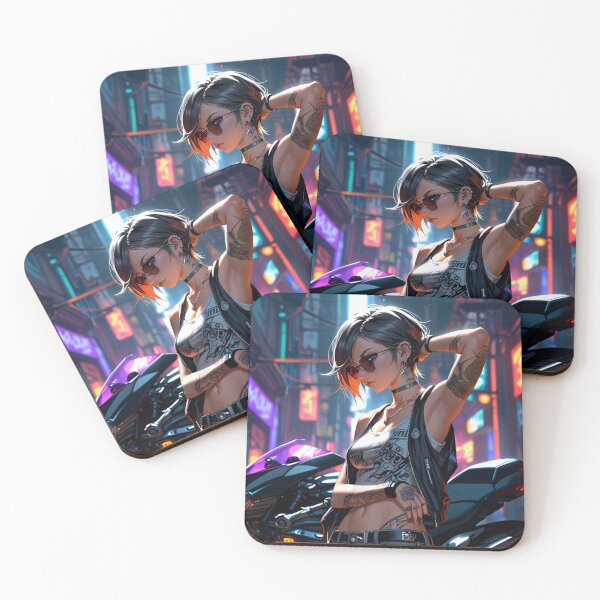 Item preview, Cool Anime Manga Cyber Punk Girl with tattoos and Neon Lights designed and sold by Vintage Designs +.