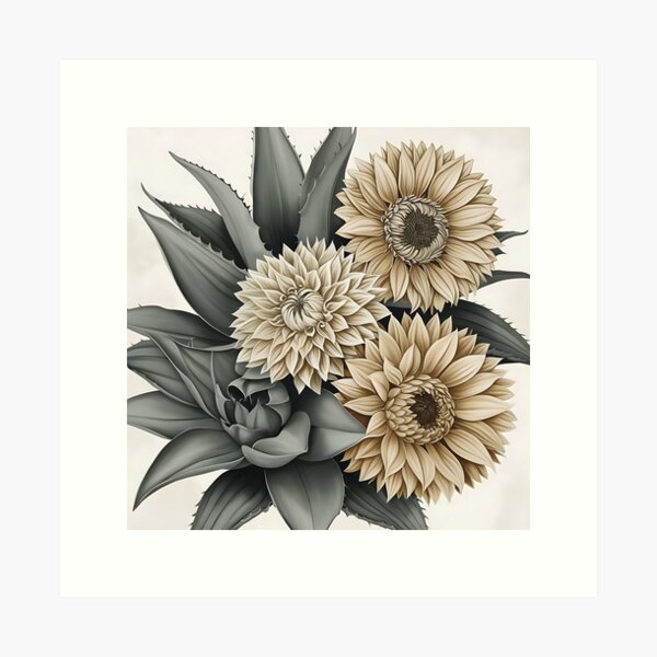 Aperçu de l'œuvre Fleurs et feuilles mexicaines abstraites et surdimensionnées dans des palettes douces et monotones. créée et vendue par dulceguavashop.