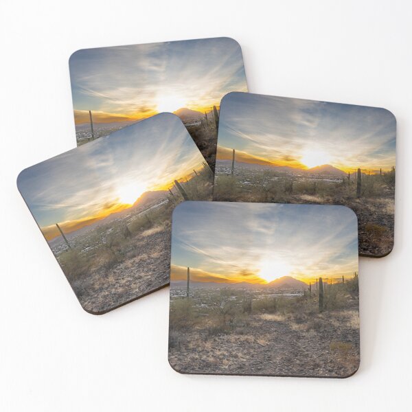 Item preview, A stunning desert landscape captures the setting sun behind distant mountains designed and sold by EyezWatchin.