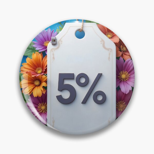 Item preview, Decorative White Tag with 5 Percent Text and Colorful Flowers designed and sold by Creative88Art.