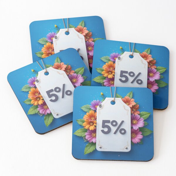 Item preview, Decorative White Tag with 5 Percent Text and Colorful Flowers designed and sold by Creative88Art.
