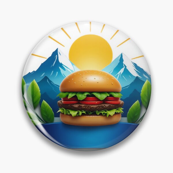 Item preview, Emblem with Hamburger, Green Leaves, Mountains, and Sun Rays designed and sold by Creative88Art.