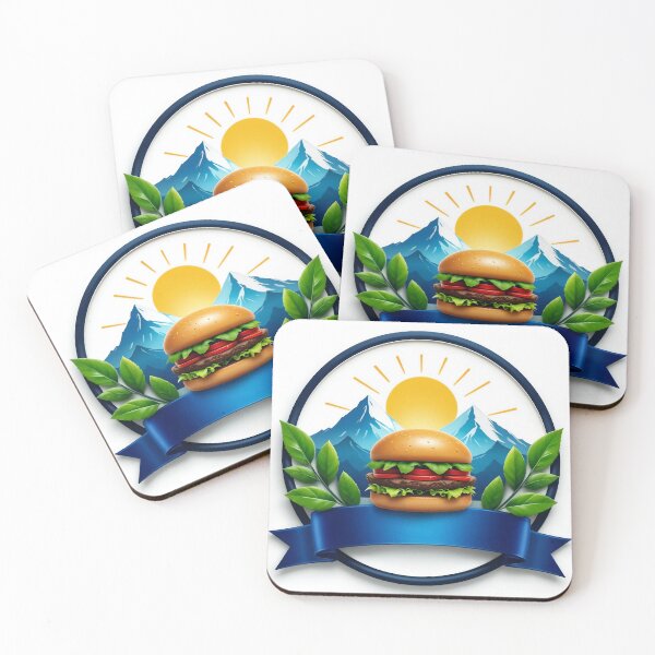 Item preview, Emblem with Hamburger, Green Leaves, Mountains, and Sun Rays designed and sold by Creative88Art.