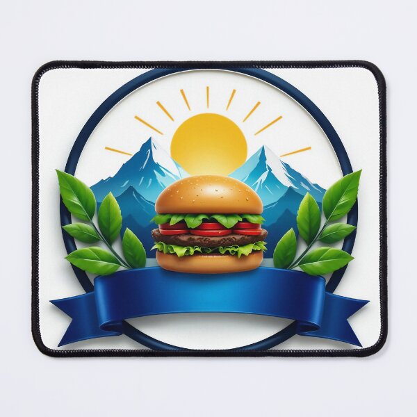 Item preview, Emblem with Hamburger, Green Leaves, Mountains, and Sun Rays designed and sold by Creative88Art.