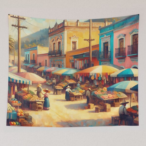 Item preview, Ilustración tradicional de un mercado mexicano designed and sold by dulceguavashop.