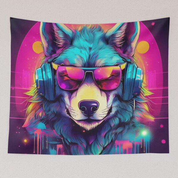 Item preview, wolf in Headphones and Shades Synthwave  designed and sold by Boxing Kangaroo Retail Company.