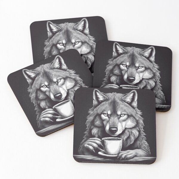 Item preview, funny up all night wolf drinking coffee designed and sold by Boxing Kangaroo Retail Company.