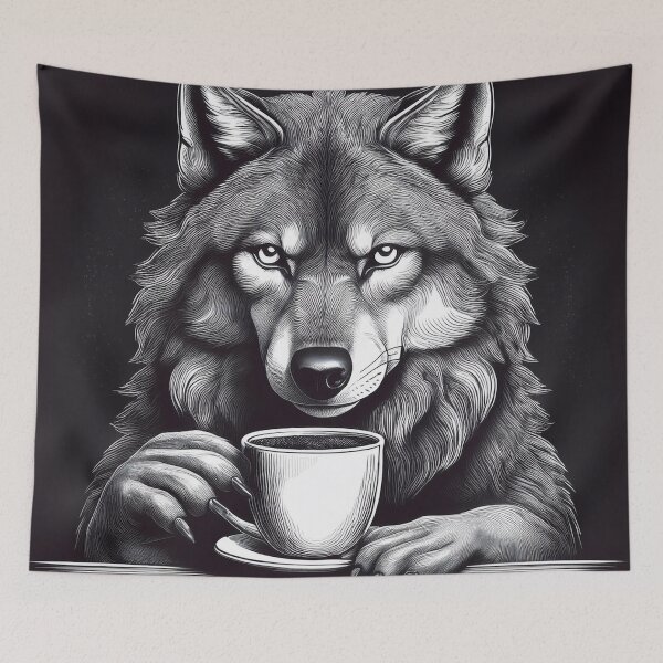 Item preview, funny up all night wolf drinking coffee designed and sold by Boxing Kangaroo Retail Company.