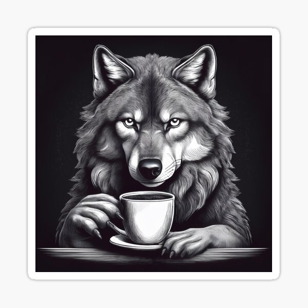 Wolf Drinking Coffee Stickers for Sale | Redbubble