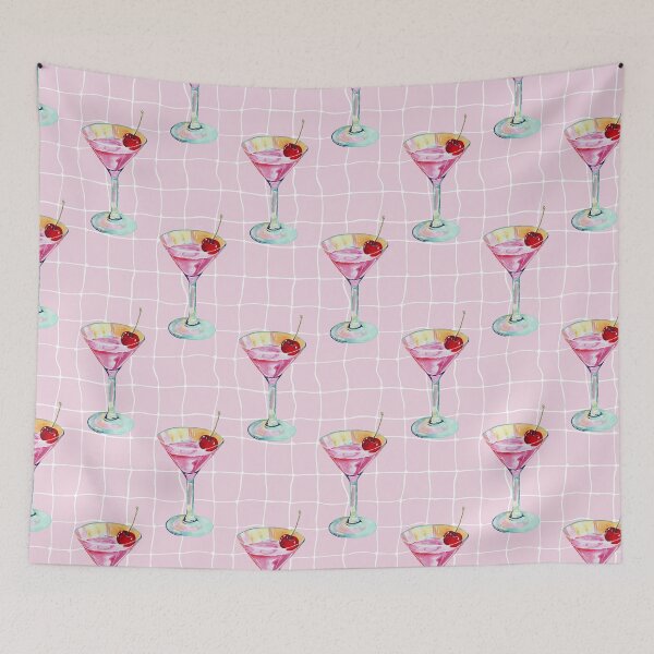 Item preview, Pink Aesthetic Martini Glass with Cherry designed and sold by papierquarell.