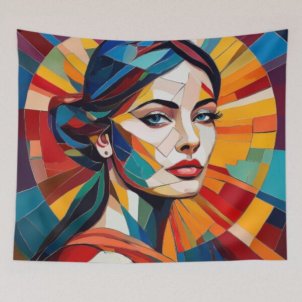 Item preview, Colourful vibrant fractured cubism style portrait of a goddess designed and sold by Boxing Kangaroo Retail Company.