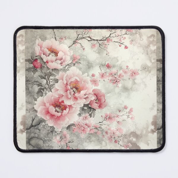 Item preview, cluster of peonies and cherry blossoms, painted with ink-wash designed and sold by SetMyHeart.