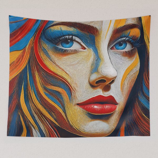 Item preview, Beautiful Young Woman Face with Blue Eyes Art | Digitally Handmade Drawing Painting designed and sold by FilipeFerreira.