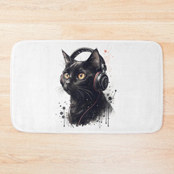 Item preview, Cool black cat wearing headphones designed and sold by glenwith1na.