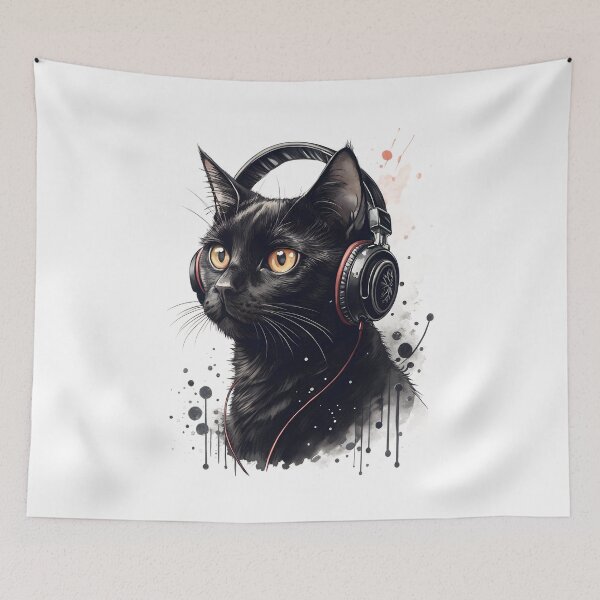 Item preview, Cool black cat wearing headphones designed and sold by glenwith1na.