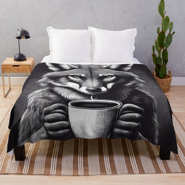 Item preview, funny up all night coyote drinking coffee designed and sold by Boxing Kangaroo Retail Company.