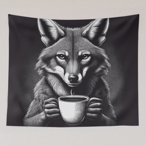 Item preview, funny up all night coyote drinking coffee designed and sold by Boxing Kangaroo Retail Company.
