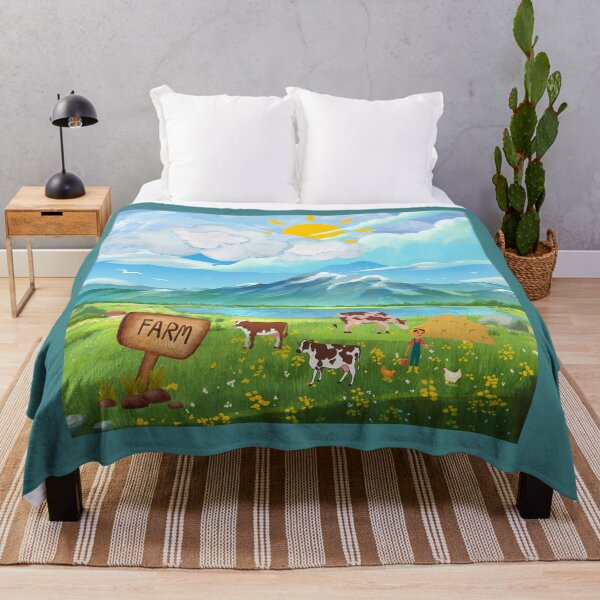 Item preview,  "Idyllic Farm Scene with Grazing Cows and Chickens" designed and sold by Graphollio-shop.