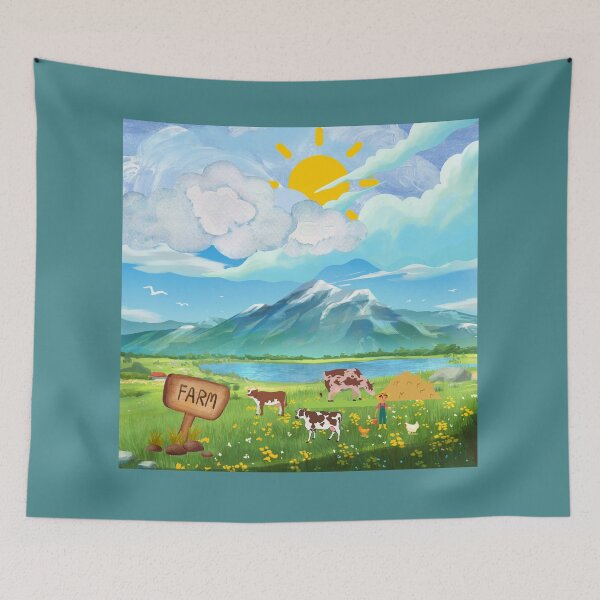 Item preview,  "Idyllic Farm Scene with Grazing Cows and Chickens" designed and sold by Graphollio-shop.