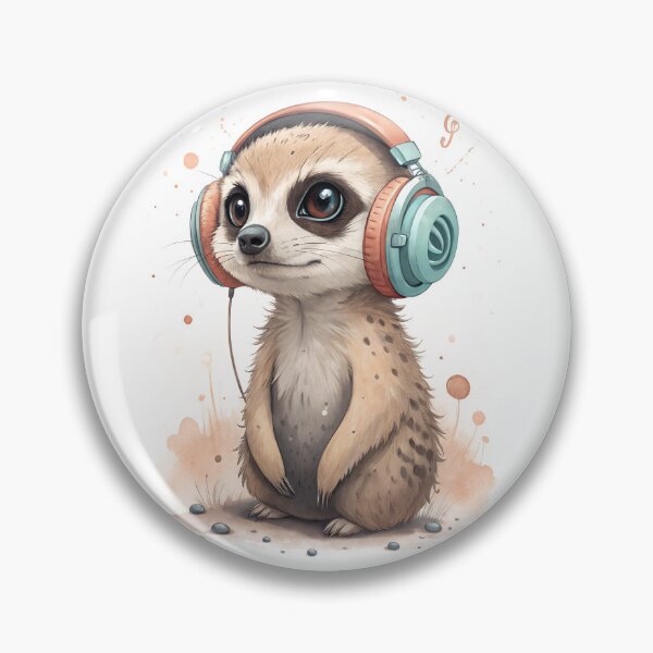 Item preview, Cool kawaii meerkat wearing headphones designed and sold by glenwith1na.