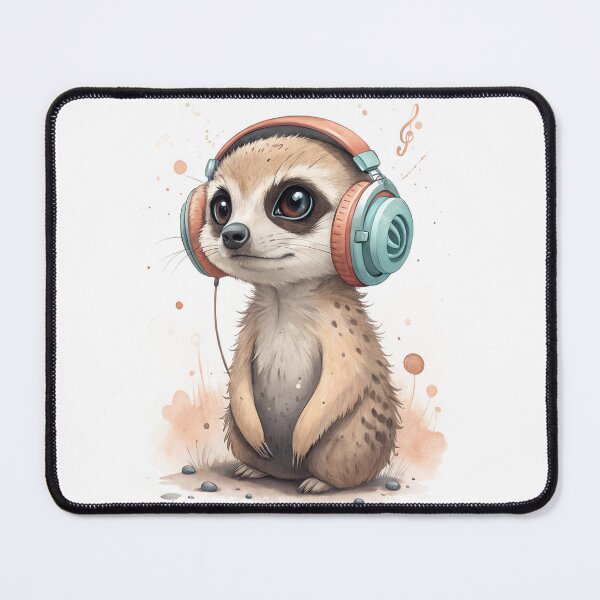 Item preview, Cool kawaii meerkat wearing headphones designed and sold by glenwith1na.