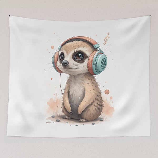 Item preview, Cool kawaii meerkat wearing headphones designed and sold by glenwith1na.