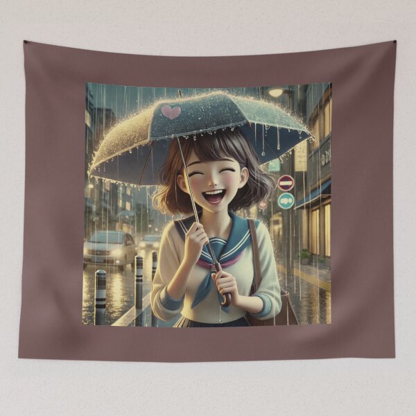 Item preview, Happy Girl Dancing in Rain, Urban Umbrella Romance. designed and sold by choder61.