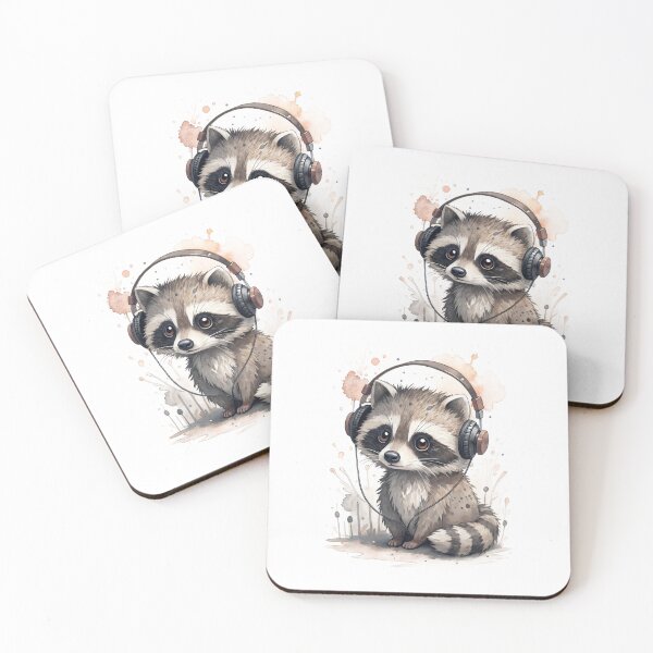 Item preview, Cool kawaii racoon wearing headphones designed and sold by glenwith1na.