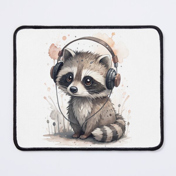 Item preview, Cool kawaii racoon wearing headphones designed and sold by glenwith1na.