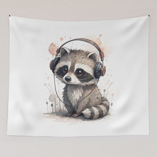 Item preview, Cool kawaii racoon wearing headphones designed and sold by glenwith1na.