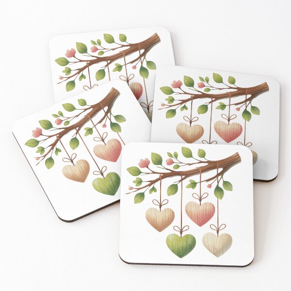 Item preview, Hanging Wooden Hearts on a Tree Branch Watercolor Illustration designed and sold by AllaMashycheva.