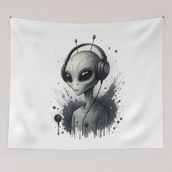 Item preview, Cool alien wearing headphones designed and sold by glenwith1na.