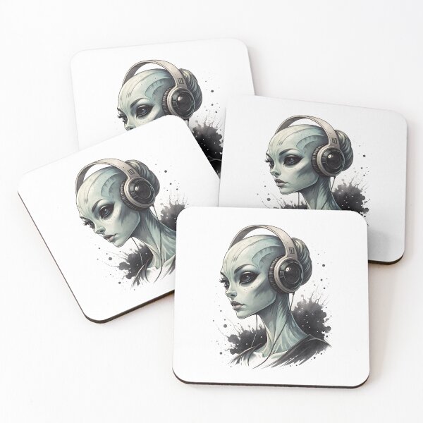 Item preview, Cool female alien wearing headphones designed and sold by glenwith1na.