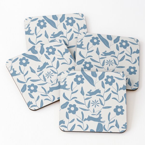 Item preview, Hidden Rabbit Illustration Art in the Forest - Blue and White designed and sold by Dossen Design.