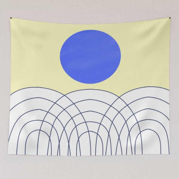 Item preview, Abstract Illustration of a Blue Circle with Overlapping Lines on a Yellow Background designed and sold by Beautiful art store.