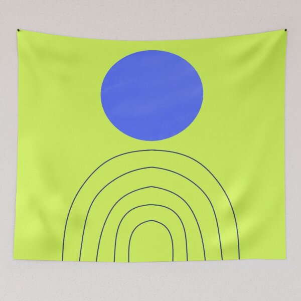 Item preview, Vibrant Abstract Art with Blue Circle and Curved Patterns on Green Background designed and sold by Beautiful art store.