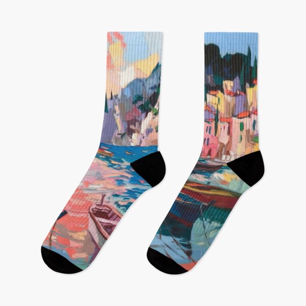 Item preview, Sunset Harbor with Colorful Boats and Mediterranean Charm designed and sold by CARRAANN.