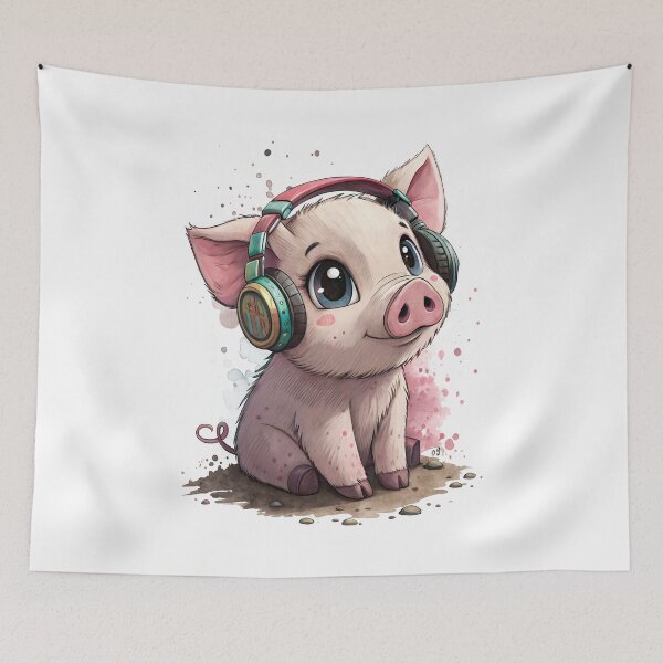 Item preview, Cool kawaii pig wearing headphones designed and sold by glenwith1na.