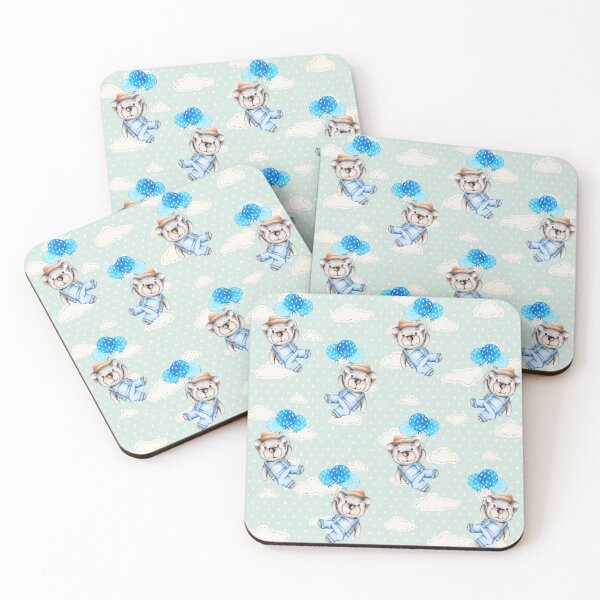 Item preview, Cute bear floating with blue balloons designed and sold by JessKingArtist.