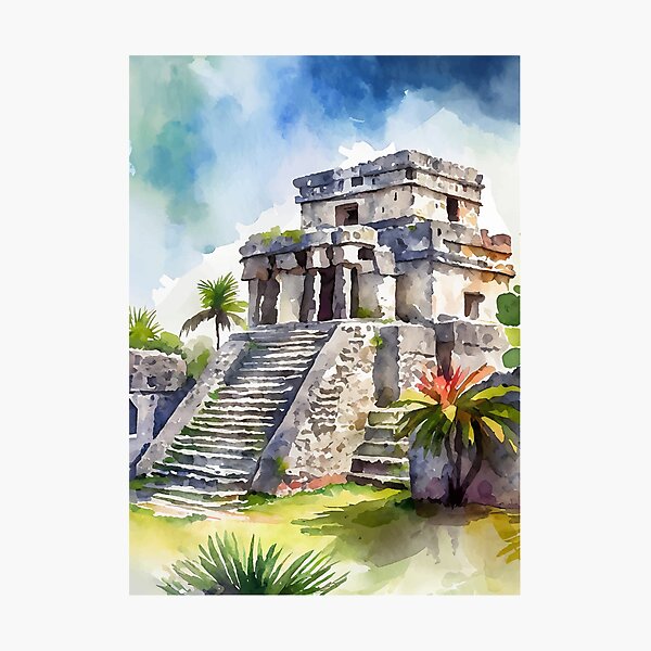 Artikelvorschau, Tulum Mexiko Aquarell entworfen und verkauft von Magnolia Valley Art.