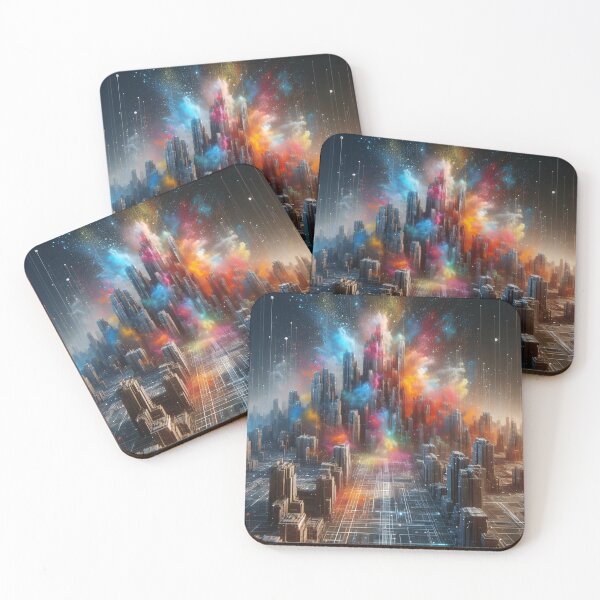 Item preview, Vibrant cosmic cityscape blending with a starry nebula sky designed and sold by homydesign.