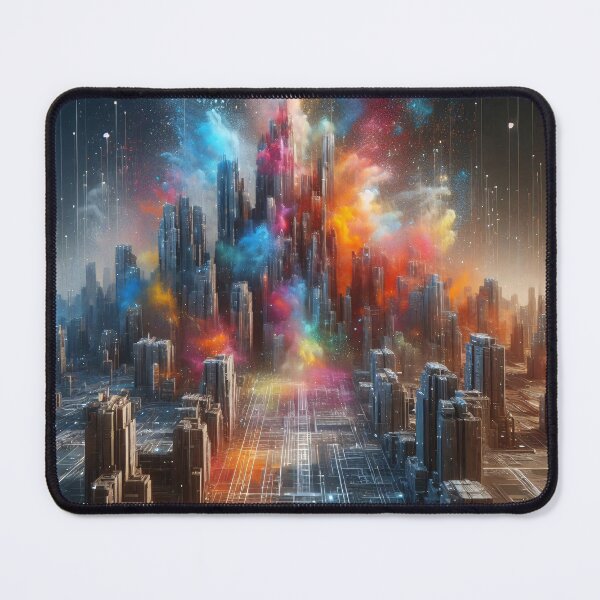 Item preview, Vibrant cosmic cityscape blending with a starry nebula sky designed and sold by homydesign.