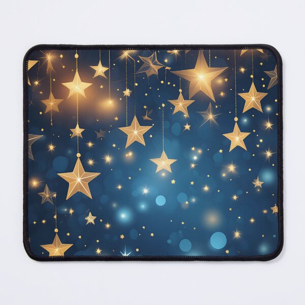 Item preview, Golden stars dangle on strings against a dark blue background, creating a festive atmosphere designed and sold by homydesign.