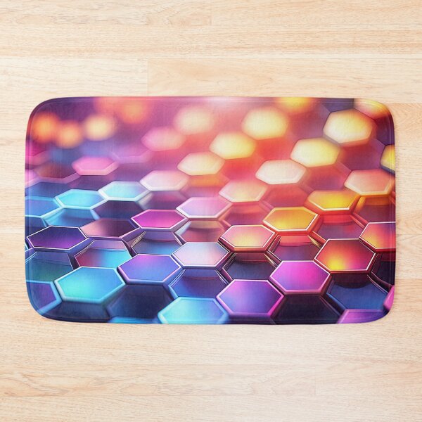Item preview, Glowing hexagonal pattern in vibrant hues of pink, blue, and gold designed and sold by homydesign.